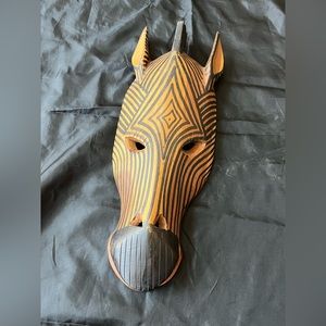 Vintage African Hand Carved Zebra Mask Wood Mask Hand Painted Wall Decor 15”x5.5